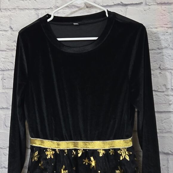 Big Girls Black Velvet & Gold Snowflake Tulle Holiday Dress Fit & Flare Festive - Picture 4 of 10